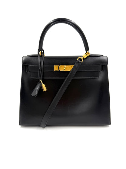 HERMÈS Kelly 28 Boxleder schwarz GHW
