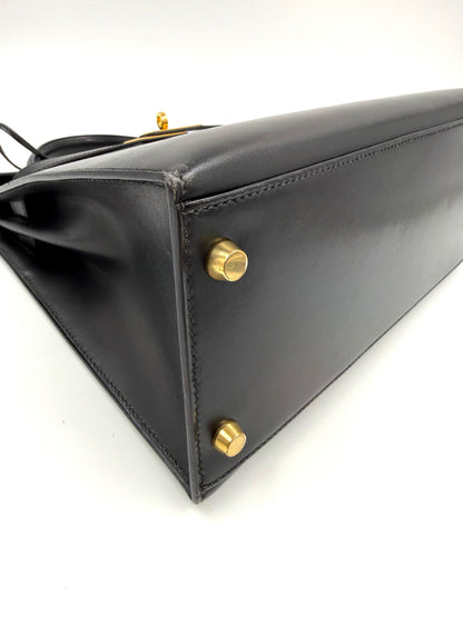 HERMÈS Kelly 28 Boxleder schwarz GHW