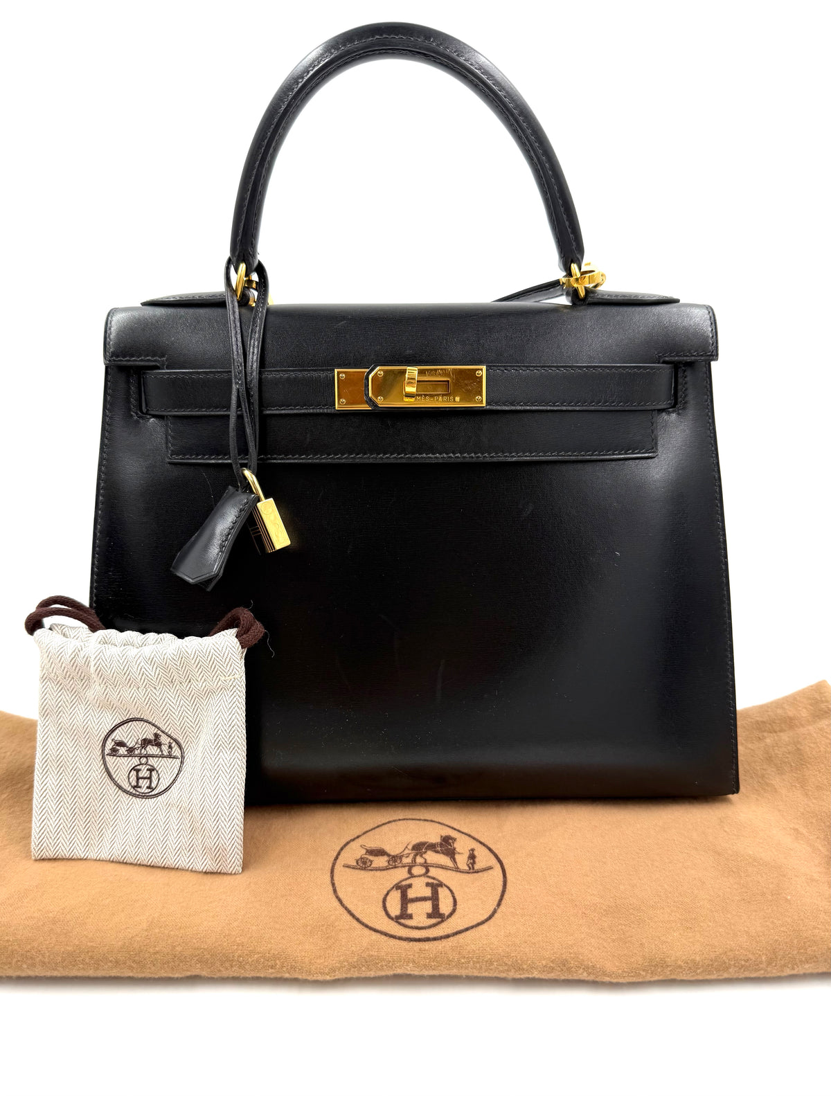HERMÈS Kelly 28 Boxleder schwarz GHW