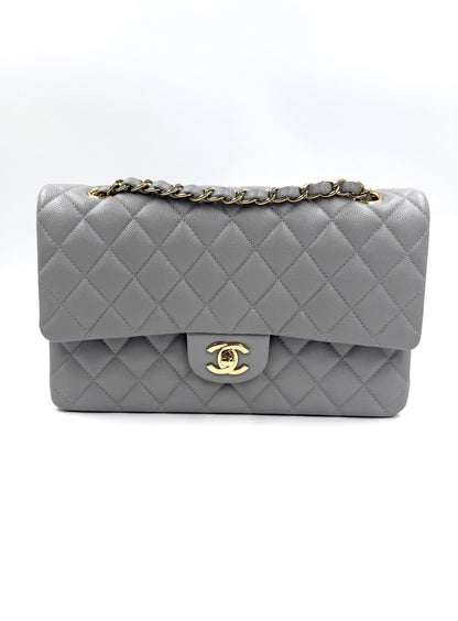CHANEL Timeless Double Flap medium grau GHW