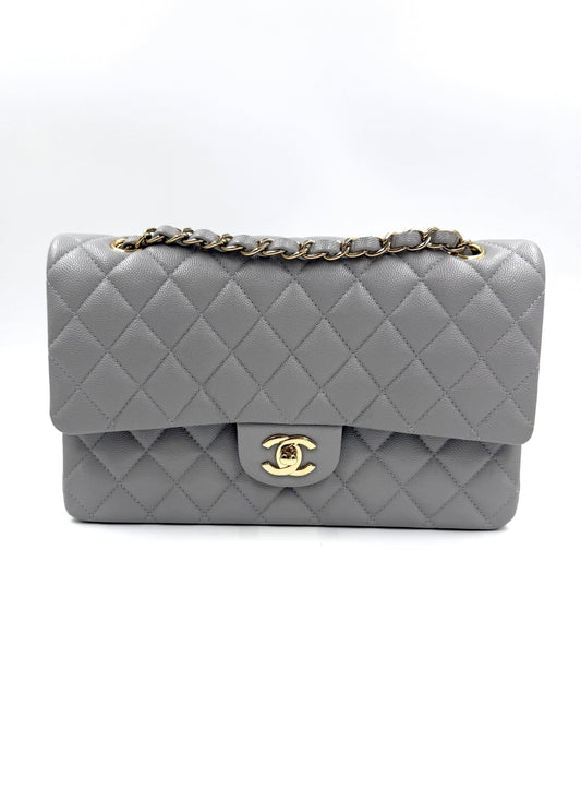 CHANEL Timeless Double Flap medium grau GHW