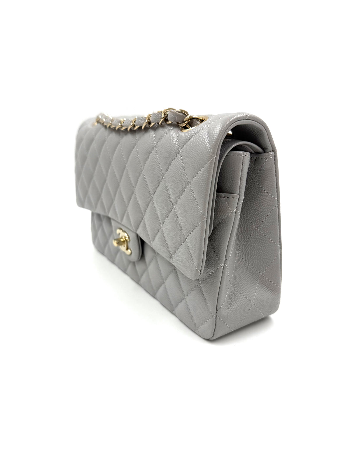 CHANEL Timeless Double Flap medium grau GHW
