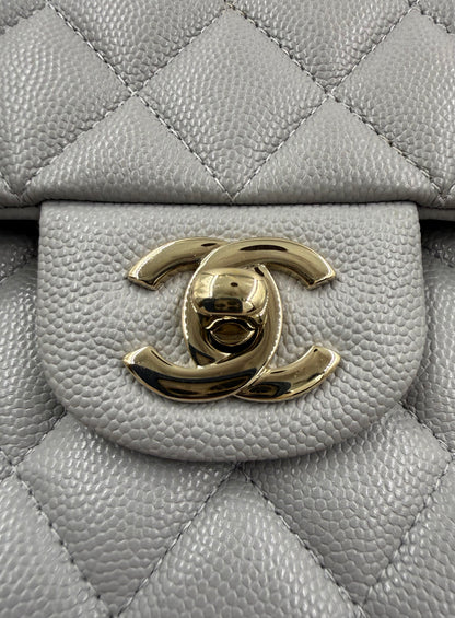 CHANEL Timeless Double Flap medium grau GHW