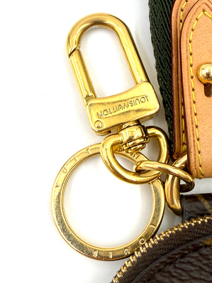 LOUIS VUITTON Lanyard Monogram Canvas Khaki mit goldfarbenem Karabiner und Schlüsselring in Nahaufnahme