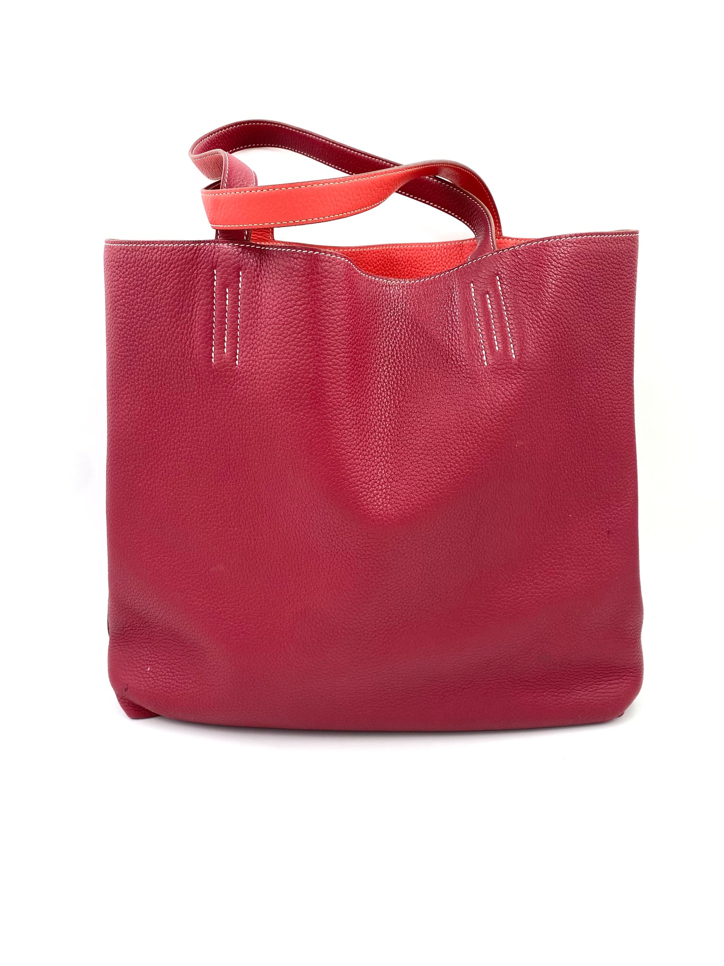 HERMÈS Shopper Double Sens 45 Sikkim Rose Sakura Clemence Rouge Pivoine