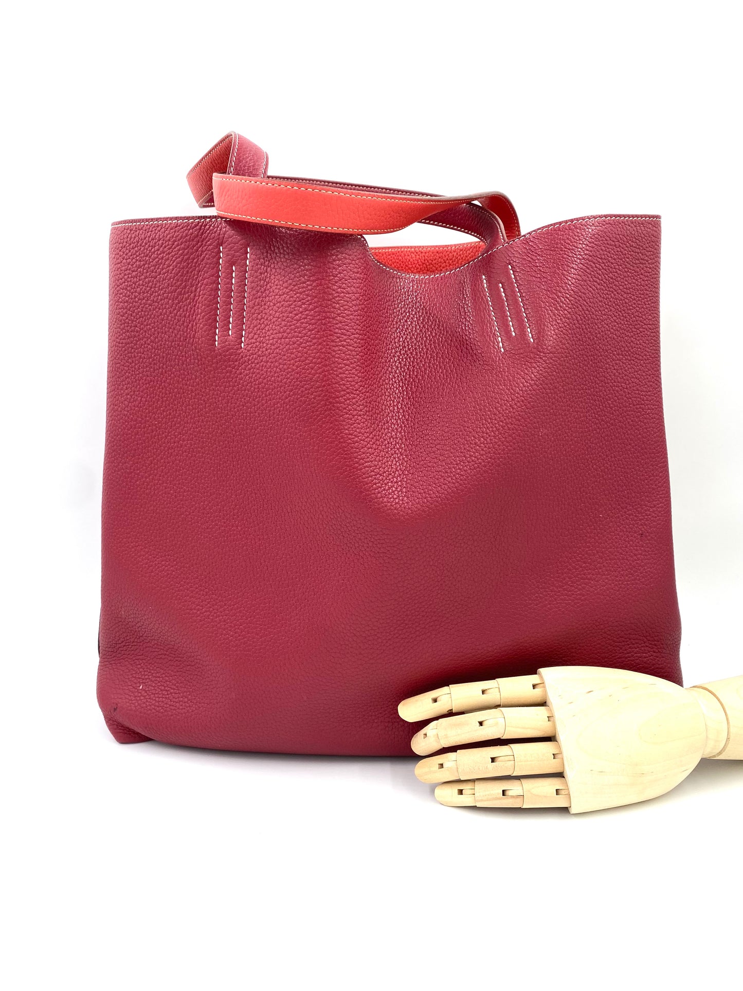 HERMÈS Shopper Double Sens 45 Sikkim Rose Sakura Clemence Rouge Pivoine