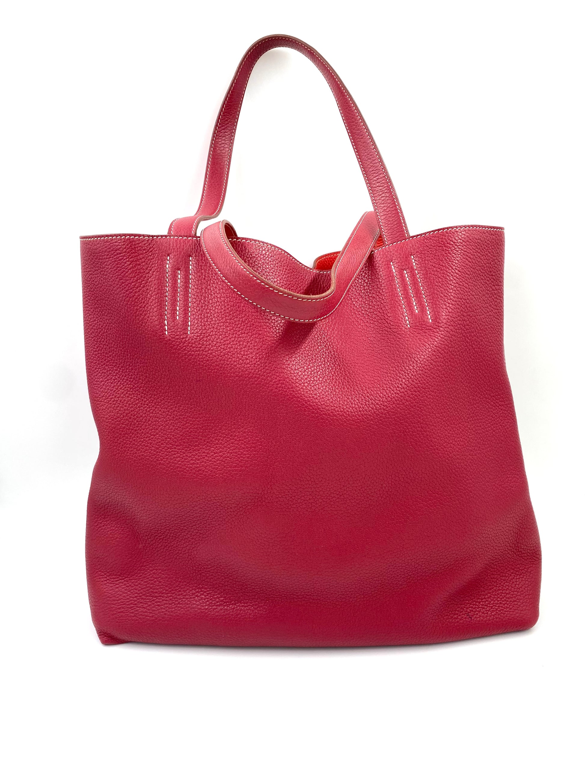 HERMÈS Shopper Double Sens 45 Sikkim Rose Sakura Clemence Rouge Pivoine