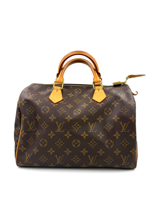 LOUIS VUITTON Speedy 30 Monogram Canvas Designer-Handtasche in braun mit typischem Monogramm-Design, Secondhand Qualität.