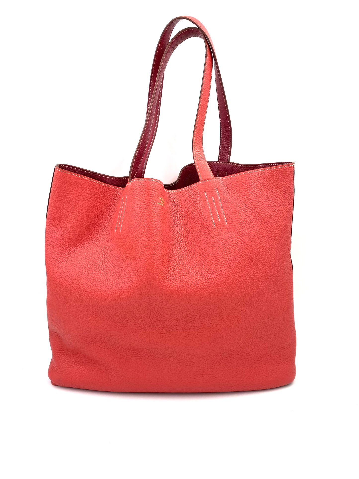 HERMÈS Shopper Double Sens 45 Sikkim Rose Sakura Clemence Rouge Pivoine