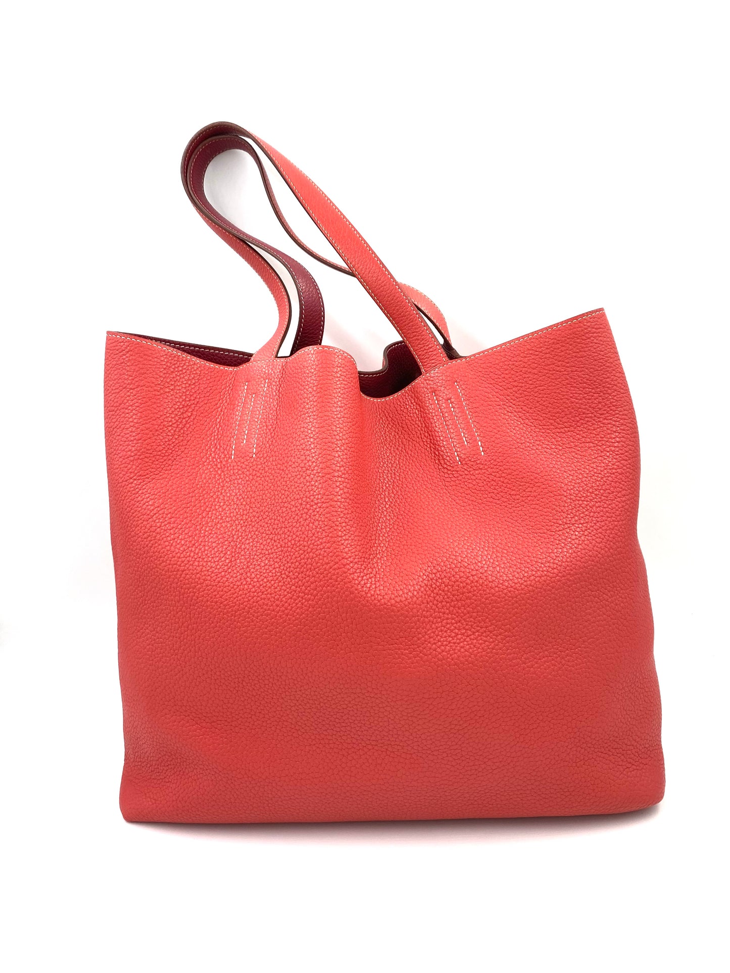 HERMÈS Shopper Double Sens 45 Sikkim Rose Sakura Clemence Rouge Pivoine