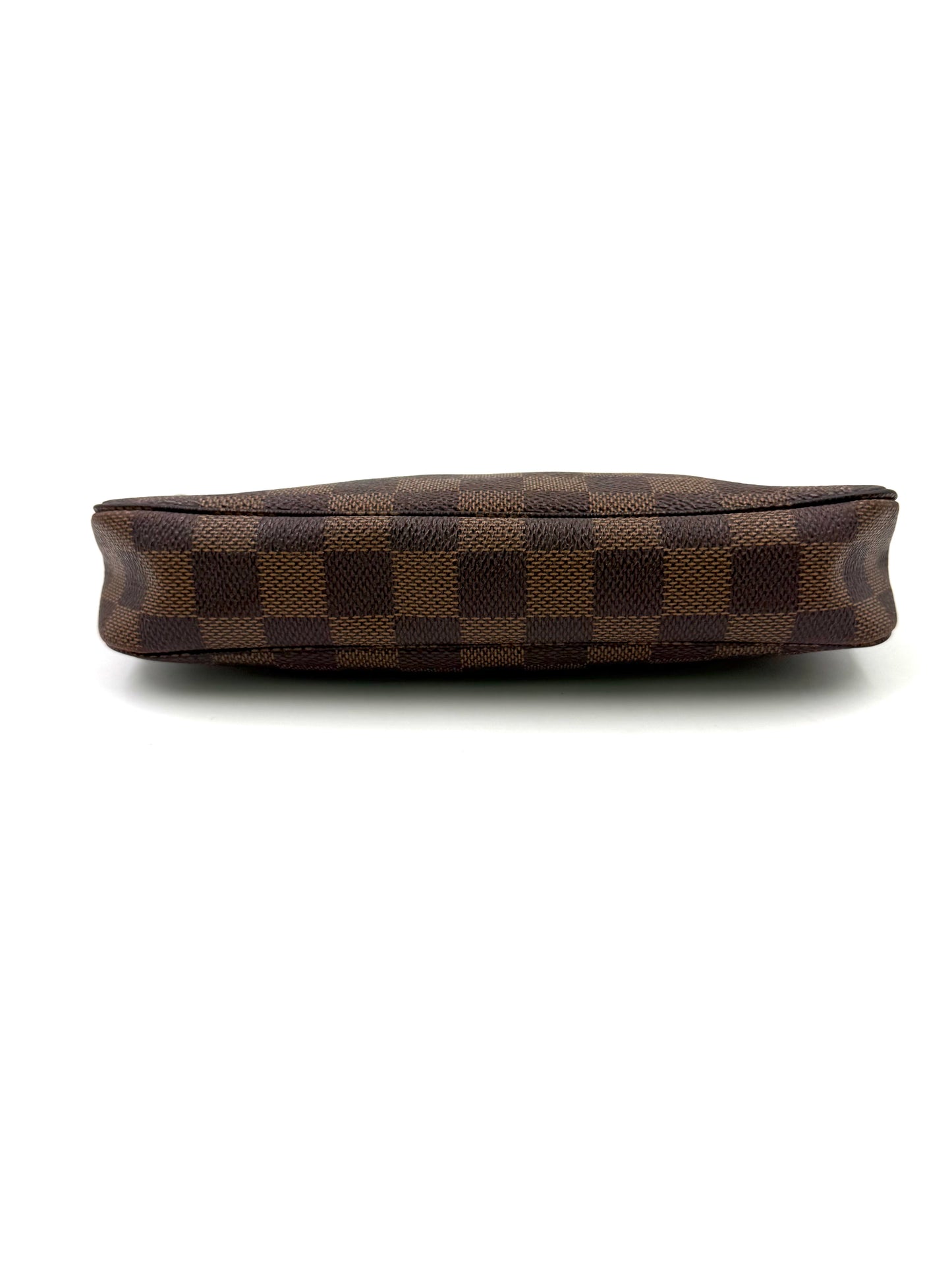 LOUIS VUITTON Pochette Accessoires Damier Ebene in braun karriert, flache Designerhandtasche second hand