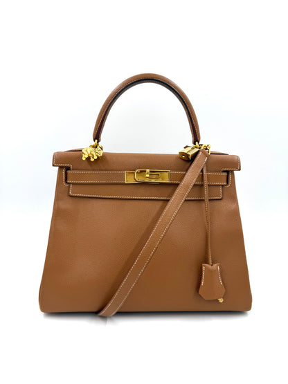 HERMÈS Kelly 28 Courchevel gold GHW