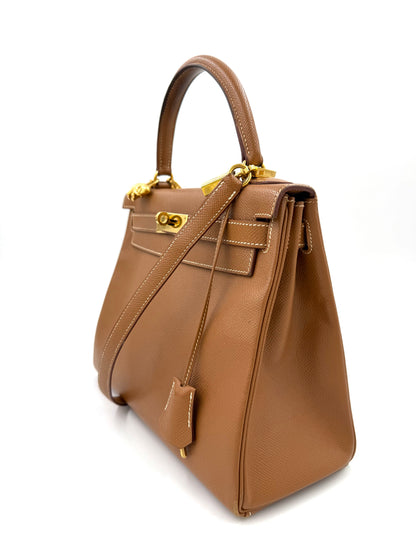 HERMÈS Kelly 28 Courchevel gold GHW