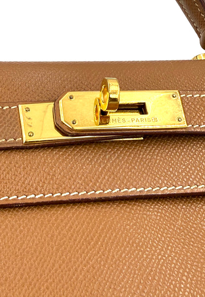 HERMÈS Kelly 28 Courchevel gold GHW