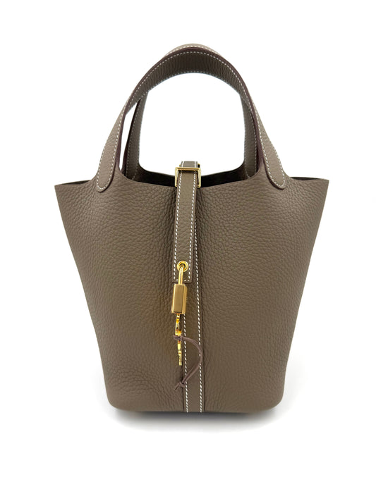 HERMÈS Picotin 18 Clemence Etoupe GHW