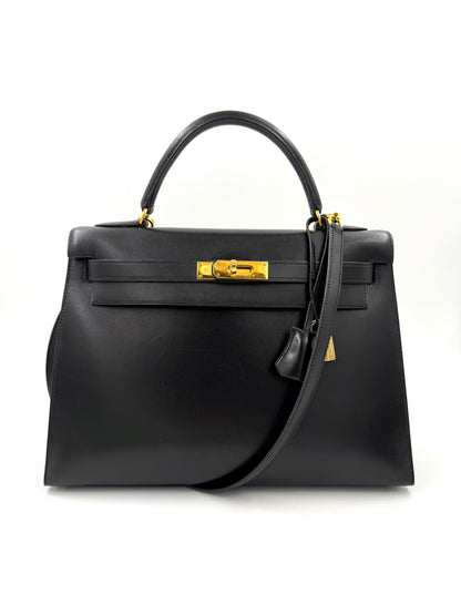 HERMÈS Kelly 32 Boxleder schwarz GHW
