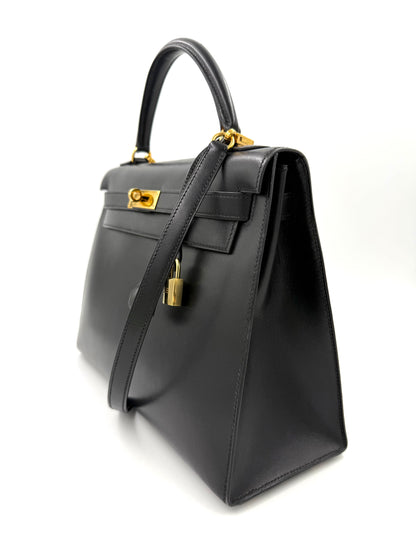 HERMÈS Kelly 32 Boxleder schwarz GHW