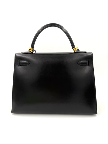 HERMÈS Kelly 32 Boxleder schwarz GHW