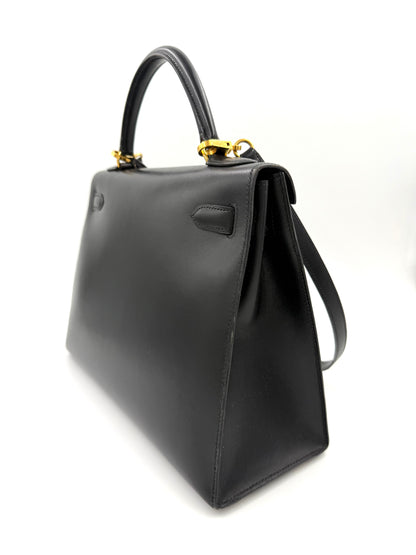 HERMÈS Kelly 32 Boxleder schwarz GHW