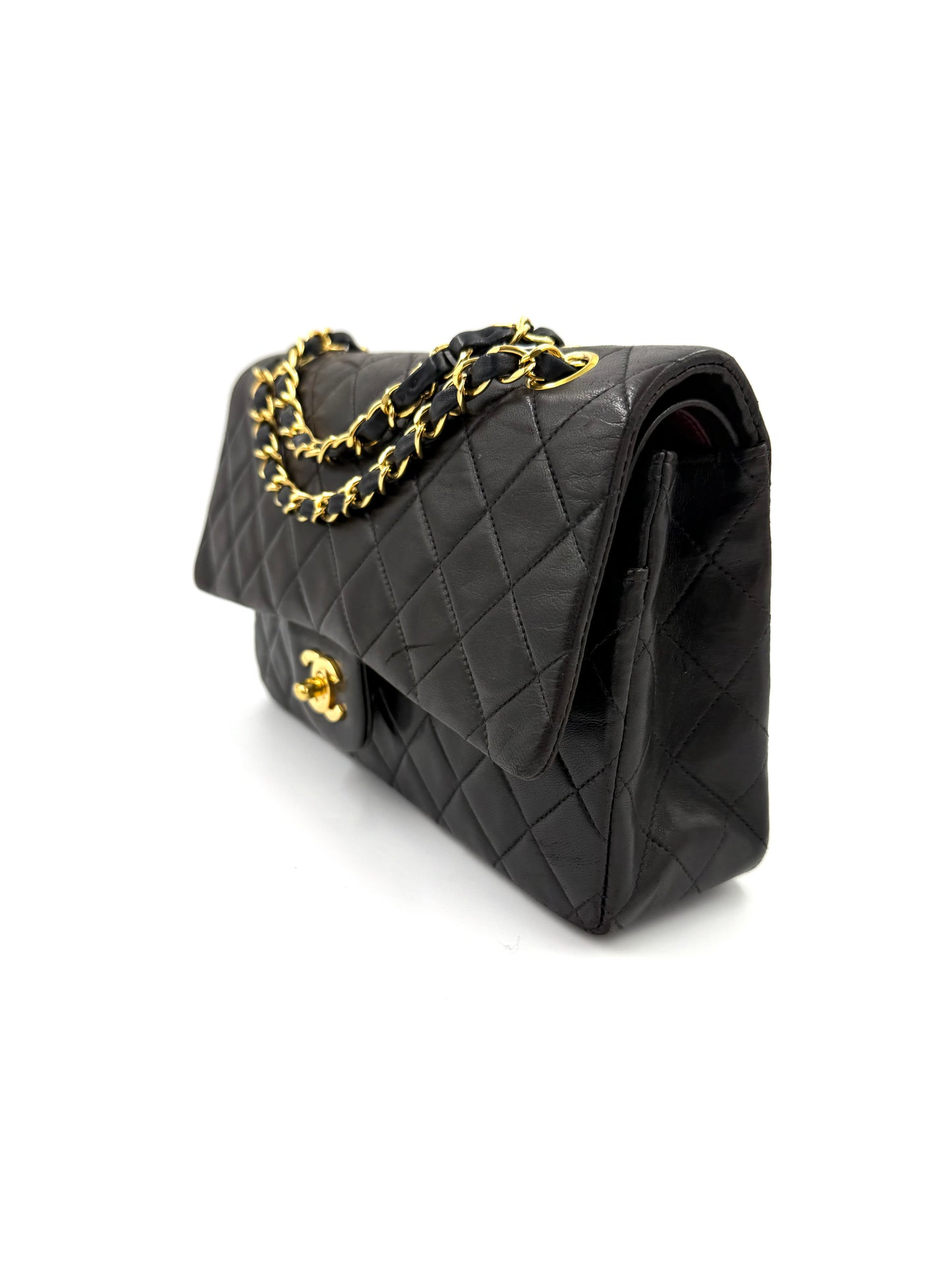 CHANEL Timeless Double Flap medium Lammleder schwarz GHW Vintage