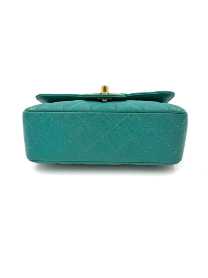 CHANEL Single Flap Mini Rectangular Caviar türkis GHW