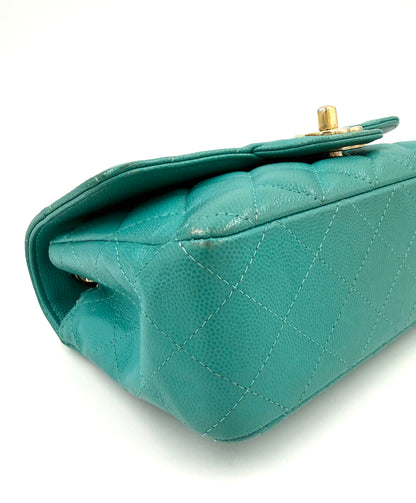 CHANEL Single Flap Mini Rectangular Caviar türkis GHW