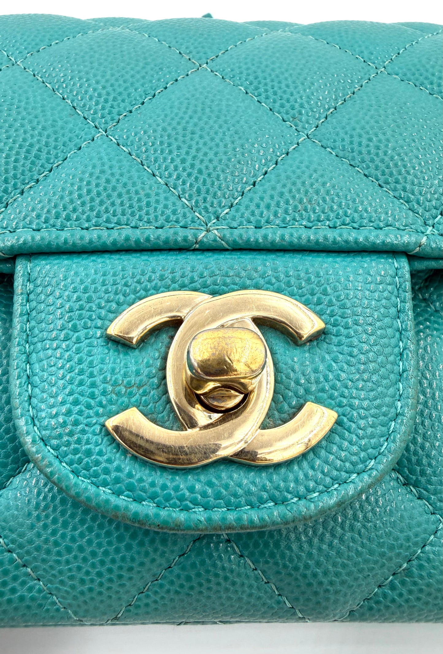 CHANEL Single Flap Mini Rectangular Caviar türkis GHW