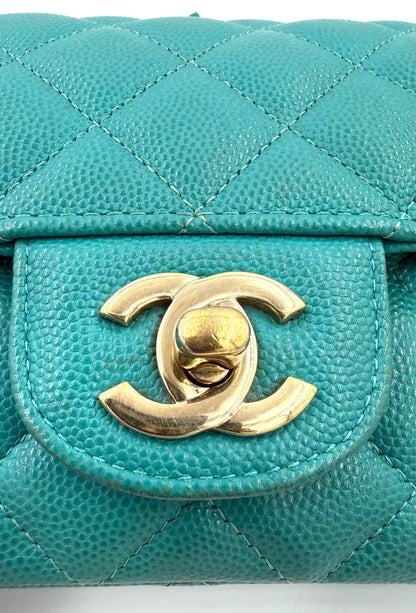 CHANEL Single Flap Mini Rectangular Caviar türkis GHW