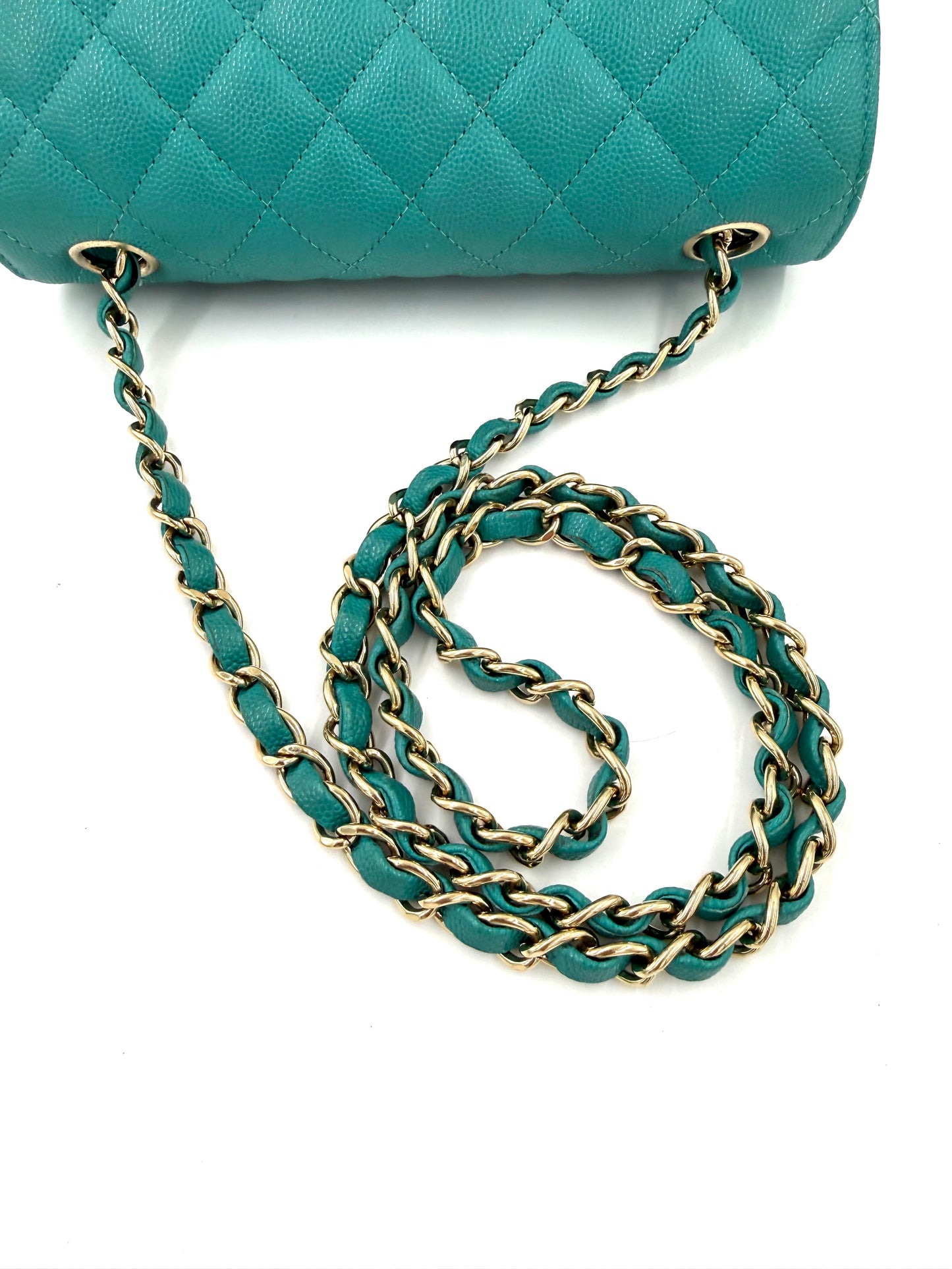CHANEL Single Flap Mini Rectangular Caviar türkis GHW