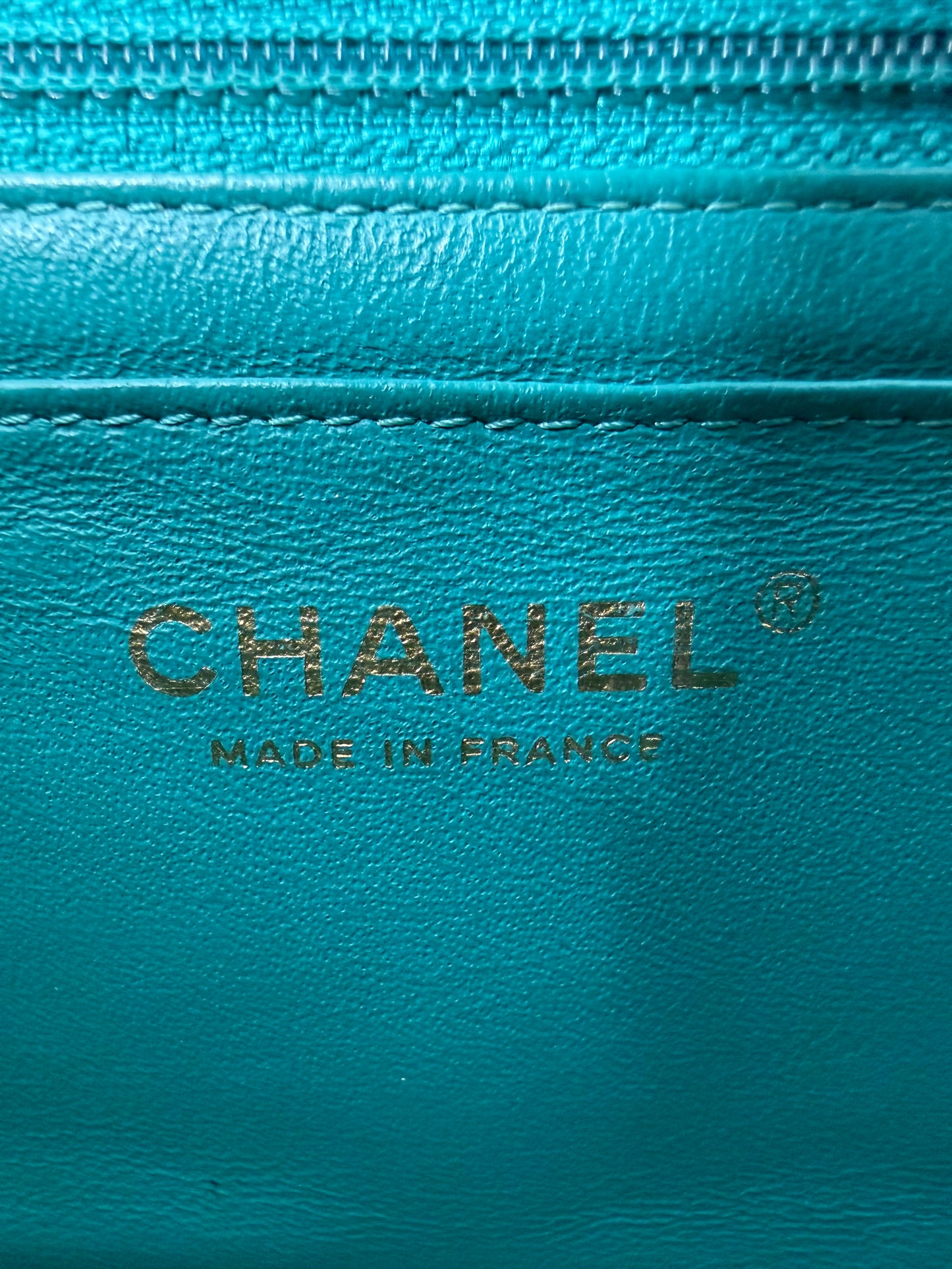 CHANEL Single Flap Mini Rectangular Caviar türkis GHW