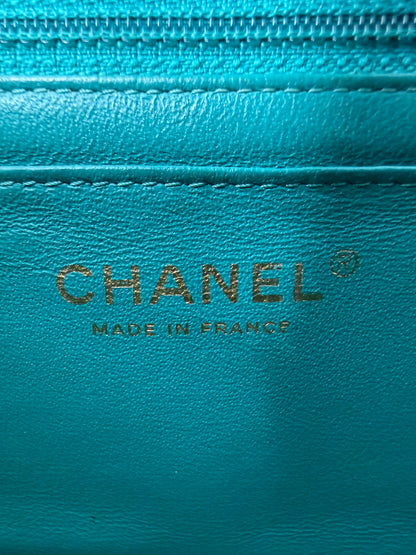 CHANEL Single Flap Mini Rectangular Caviar türkis GHW