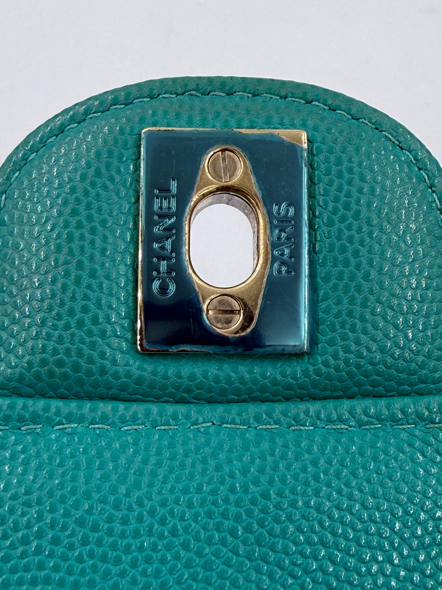 CHANEL Single Flap Mini Rectangular Caviar türkis GHW