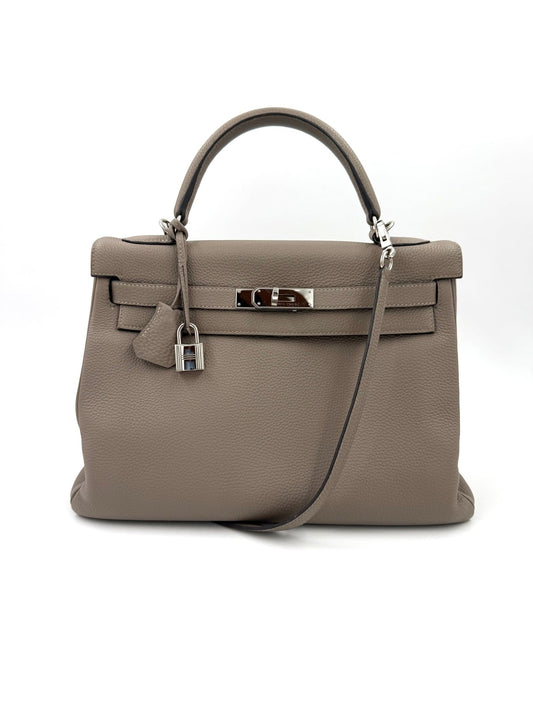HERMÈS Kelly 28 Retourne Gris Asphalte PHW - Clutch & Macarons - APY998 - Clutch & Macarons - 