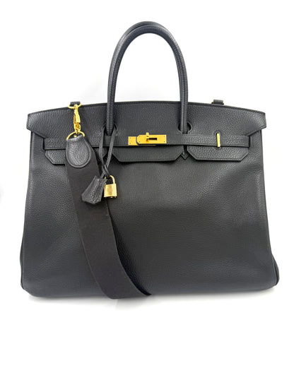 HERMÈS Birkin 40 schwarz GHW mit Schulterriemen