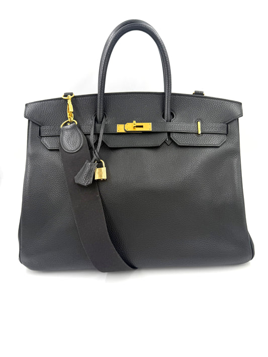 HERMÈS Birkin 40 schwarz GHW mit Schulterriemen