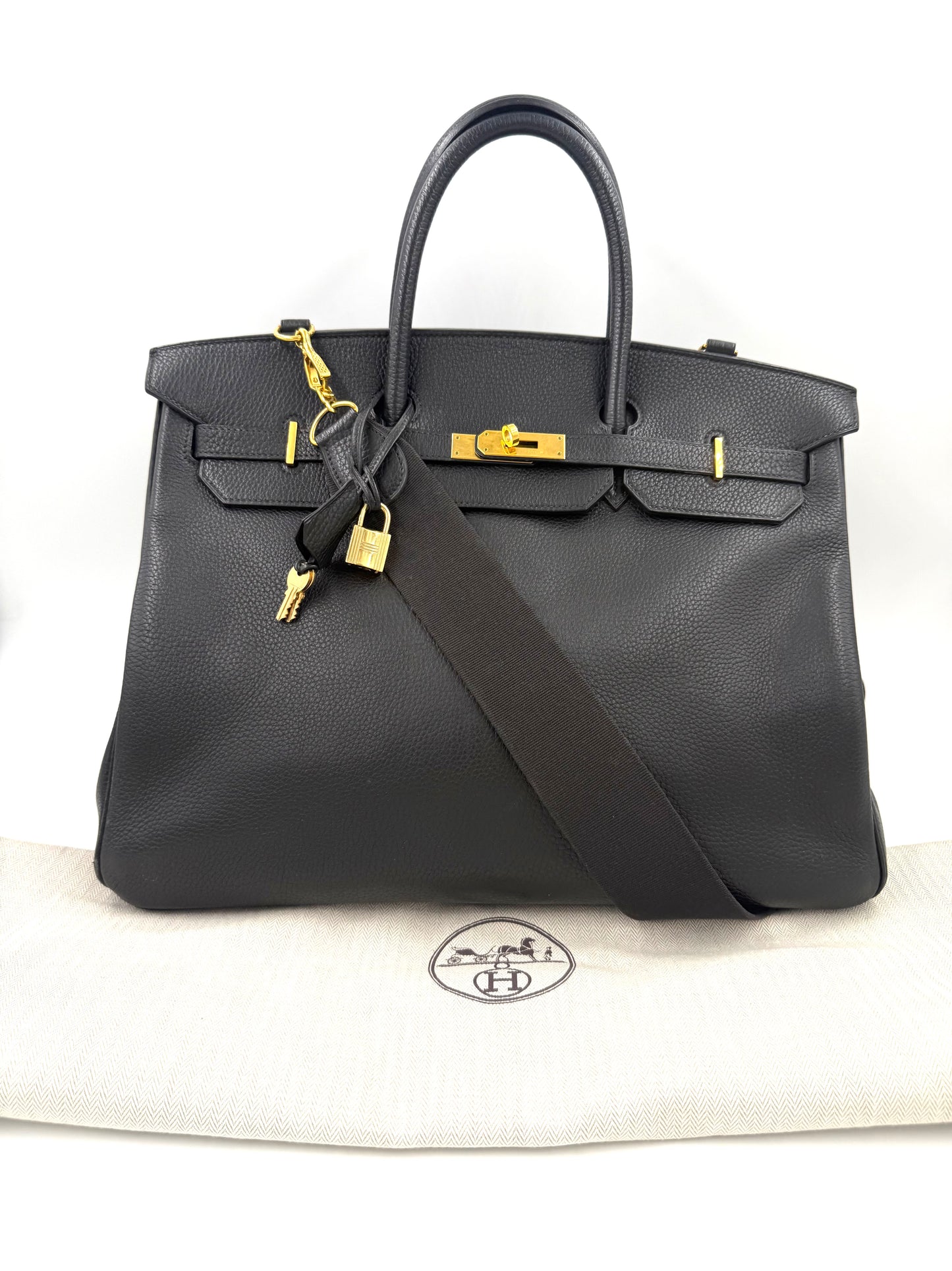 HERMÈS Birkin 40 schwarz GHW mit Schulterriemen