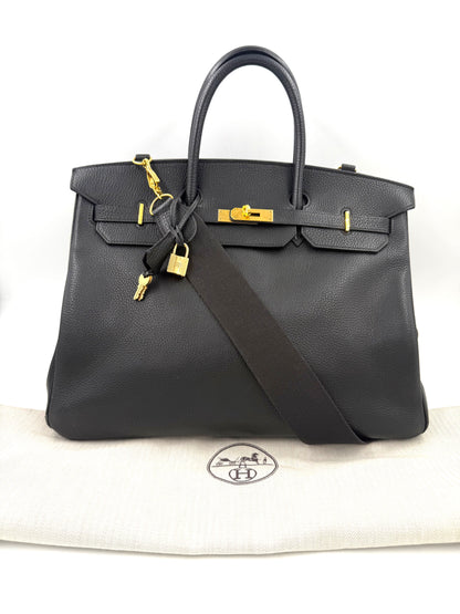 HERMÈS Birkin 40 schwarz GHW mit Schulterriemen