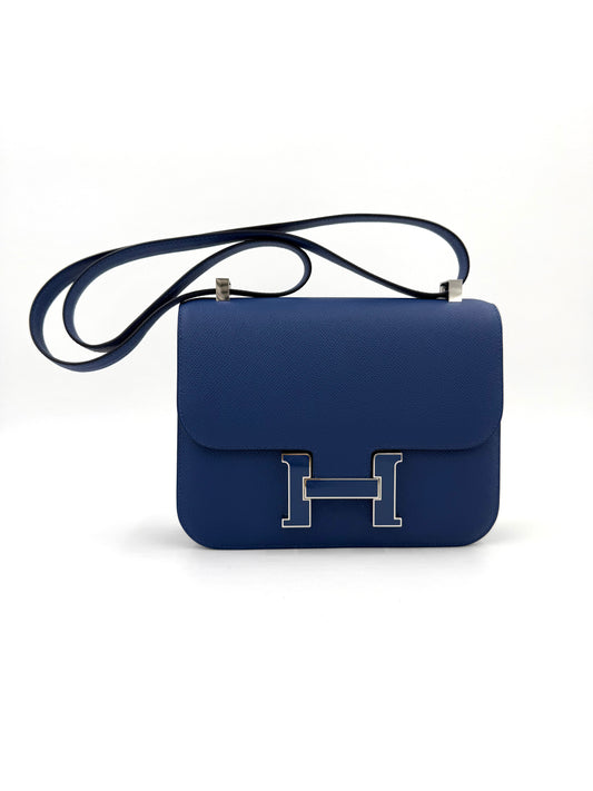 HERMÈS Constance 24 Epsom Blue Tie/Blue Tie PHW