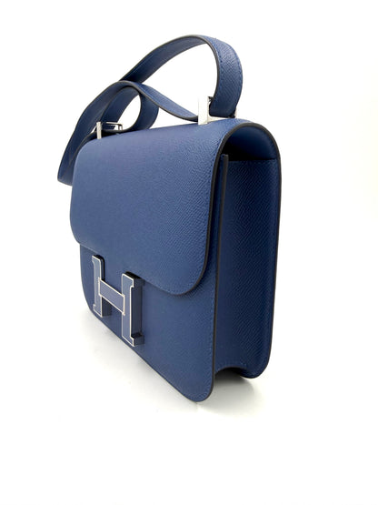 HERMÈS Constance 24 Epsom Blue Tie/Blue Tie Enamel Lacquer Hardware