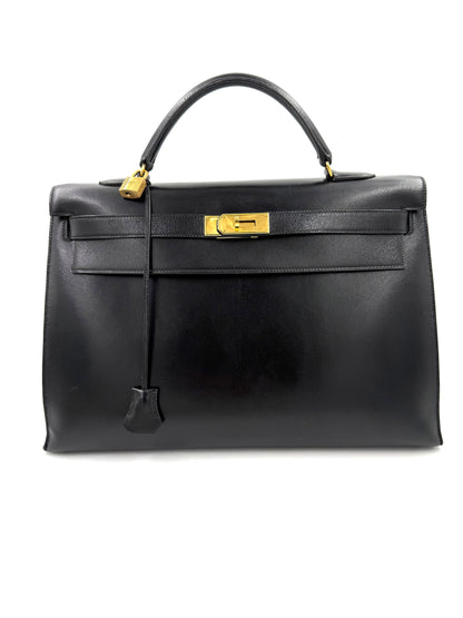 HERMÈS Kelly 40 Boxleder schwarz GHW