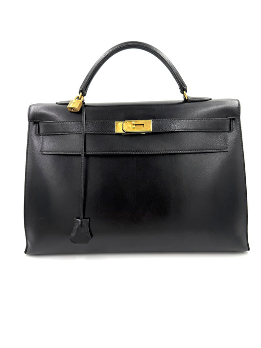 HERMÈS Kelly 40 Boxleder schwarz GHW