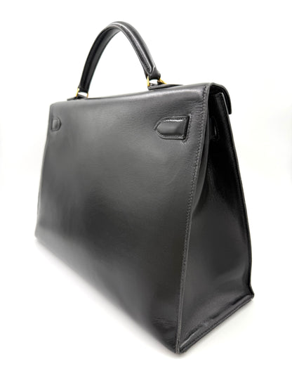 HERMÈS Kelly 40 Boxleder schwarz GHW