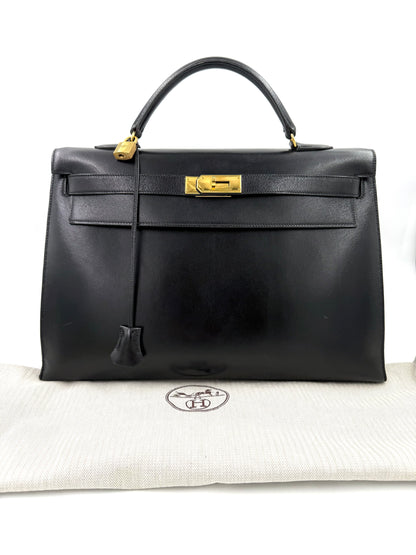 HERMÈS Kelly 40 Boxleder schwarz GHW