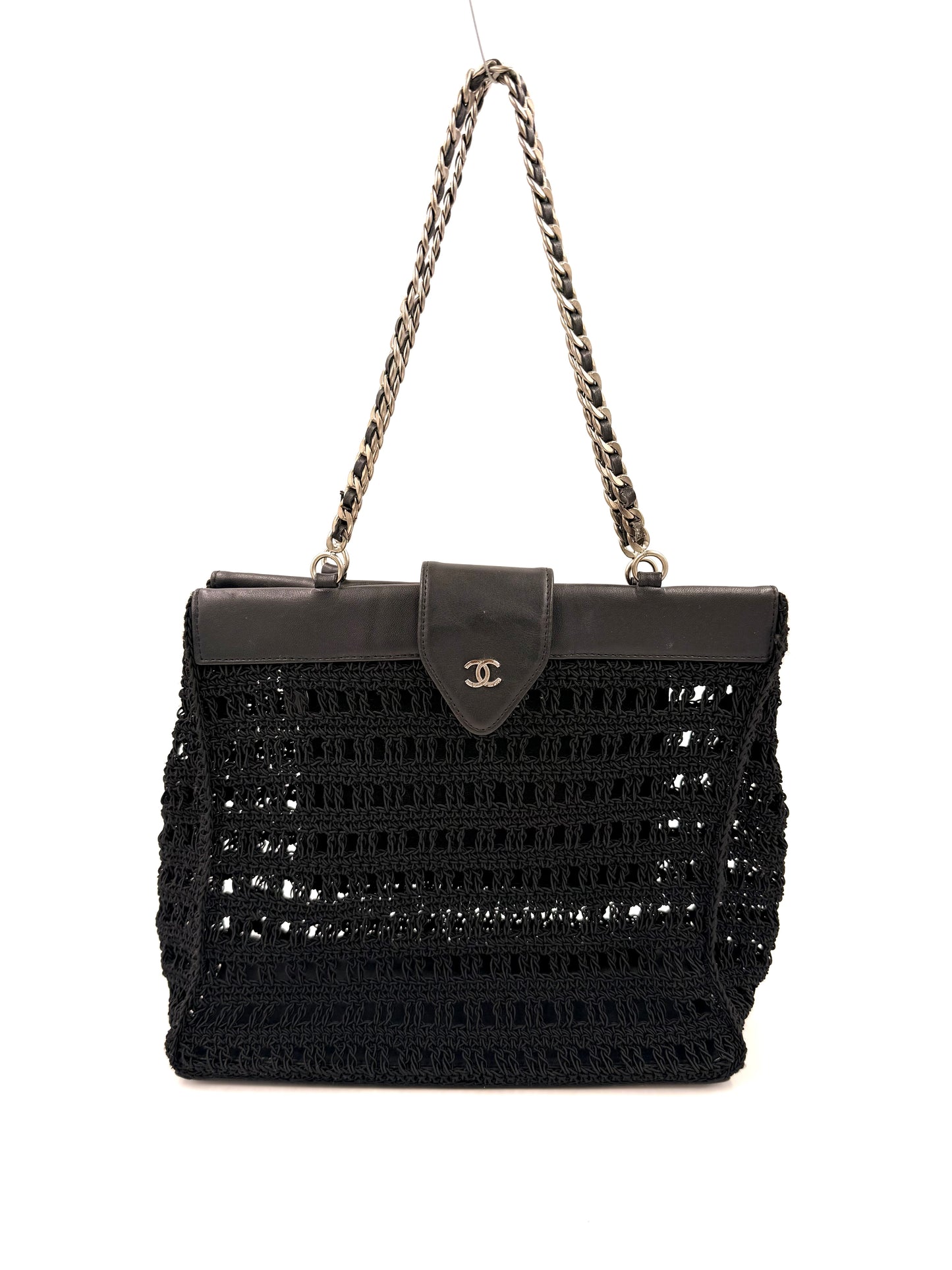 CHANEL Vintage CC Shoulder Crochet Woven schwarz