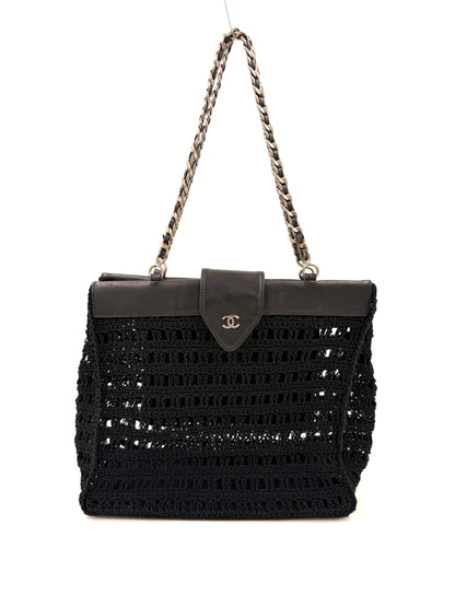 CHANEL Vintage CC Shoulder Crochet Woven schwarz