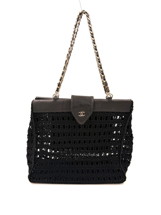 CHANEL Vintage CC Shoulder Crochet Woven schwarz