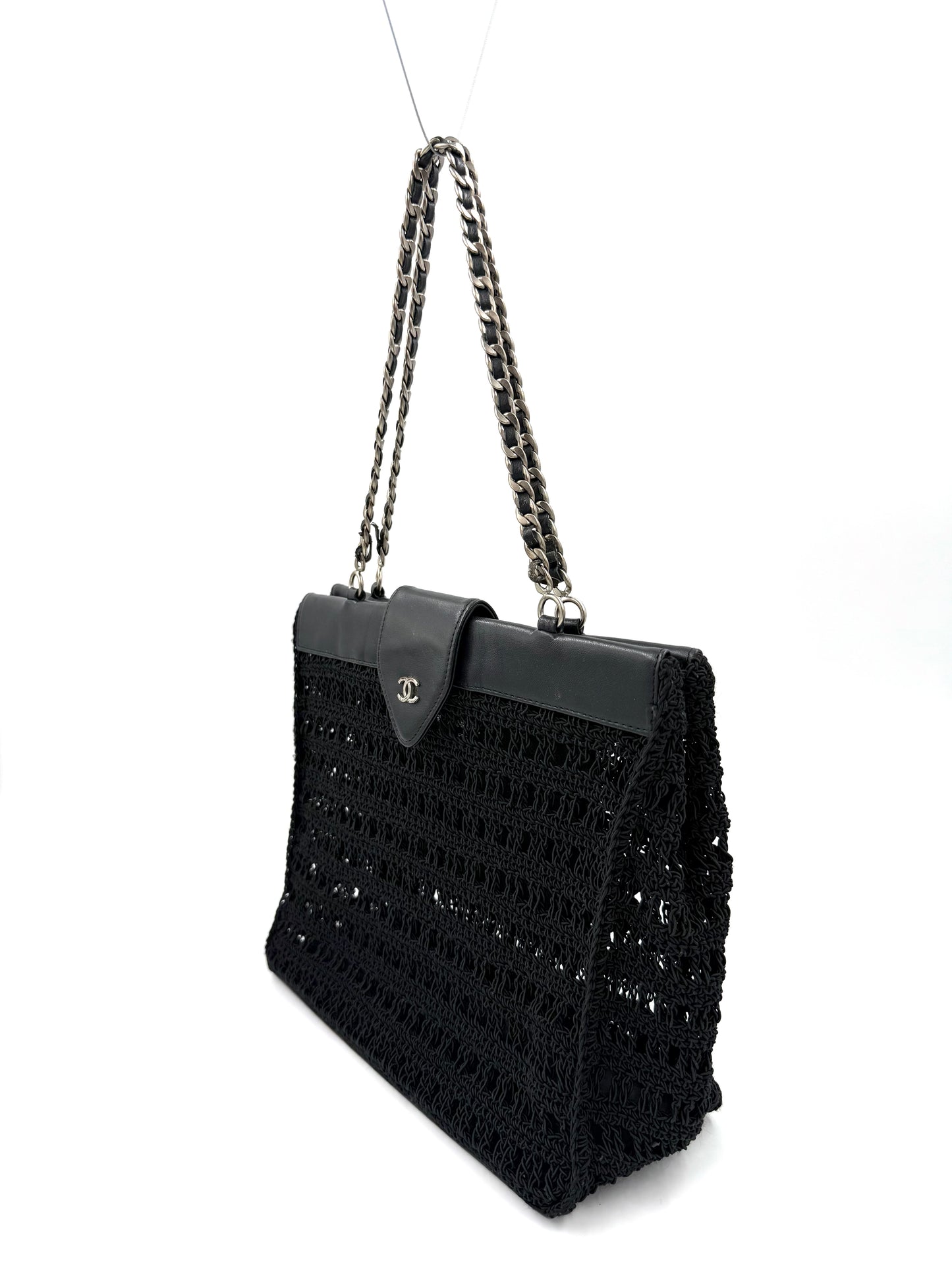 CHANEL Vintage CC Shoulder Crochet Woven schwarz