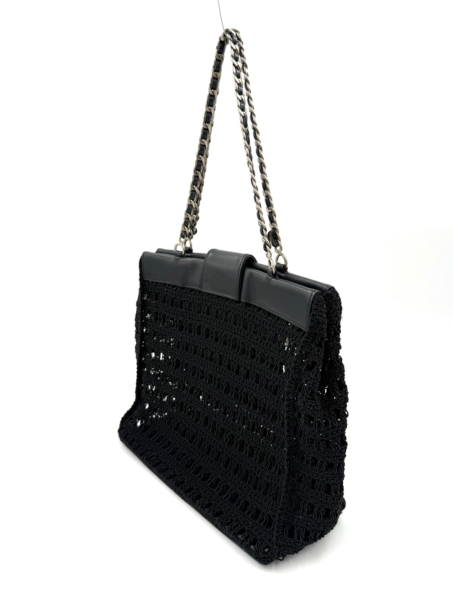 CHANEL Vintage CC Shoulder Crochet Woven schwarz