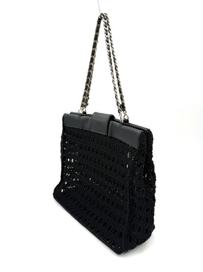 CHANEL Vintage CC Shoulder Crochet Woven schwarz