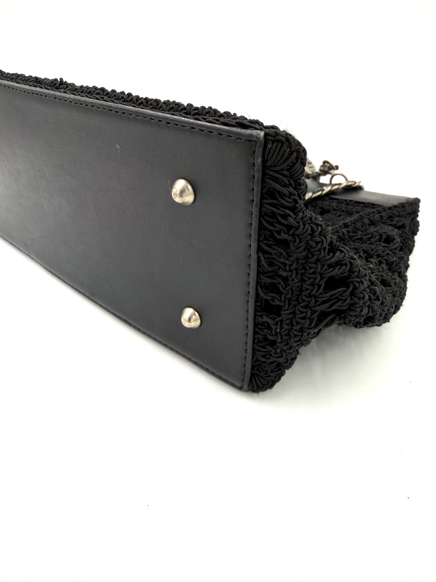 CHANEL Vintage CC Shoulder Crochet Woven schwarz